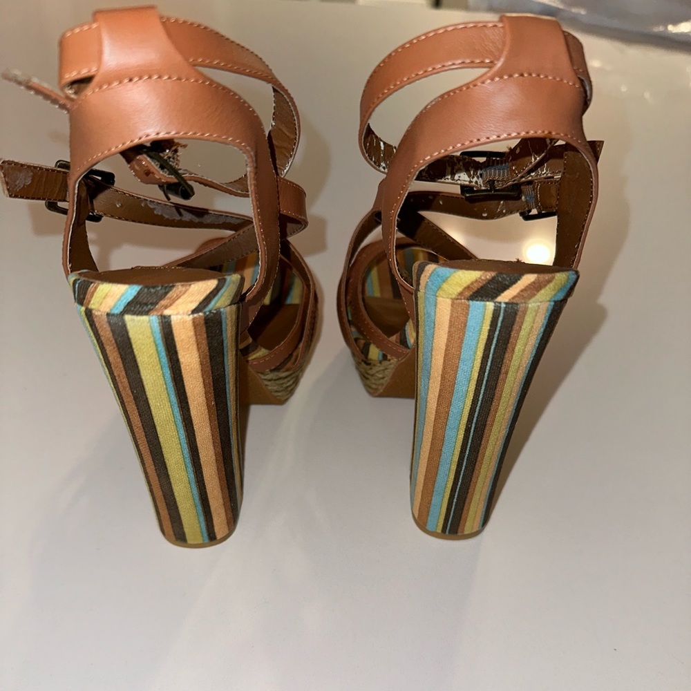 Naughty Monkey *Aztec* tan leather 70s style platform boho sandals 7 - Picture 7 of 10